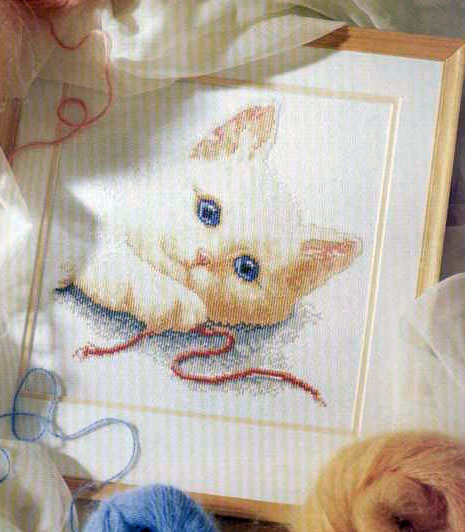 Схема вышивания крестом - Котёнок с нитками